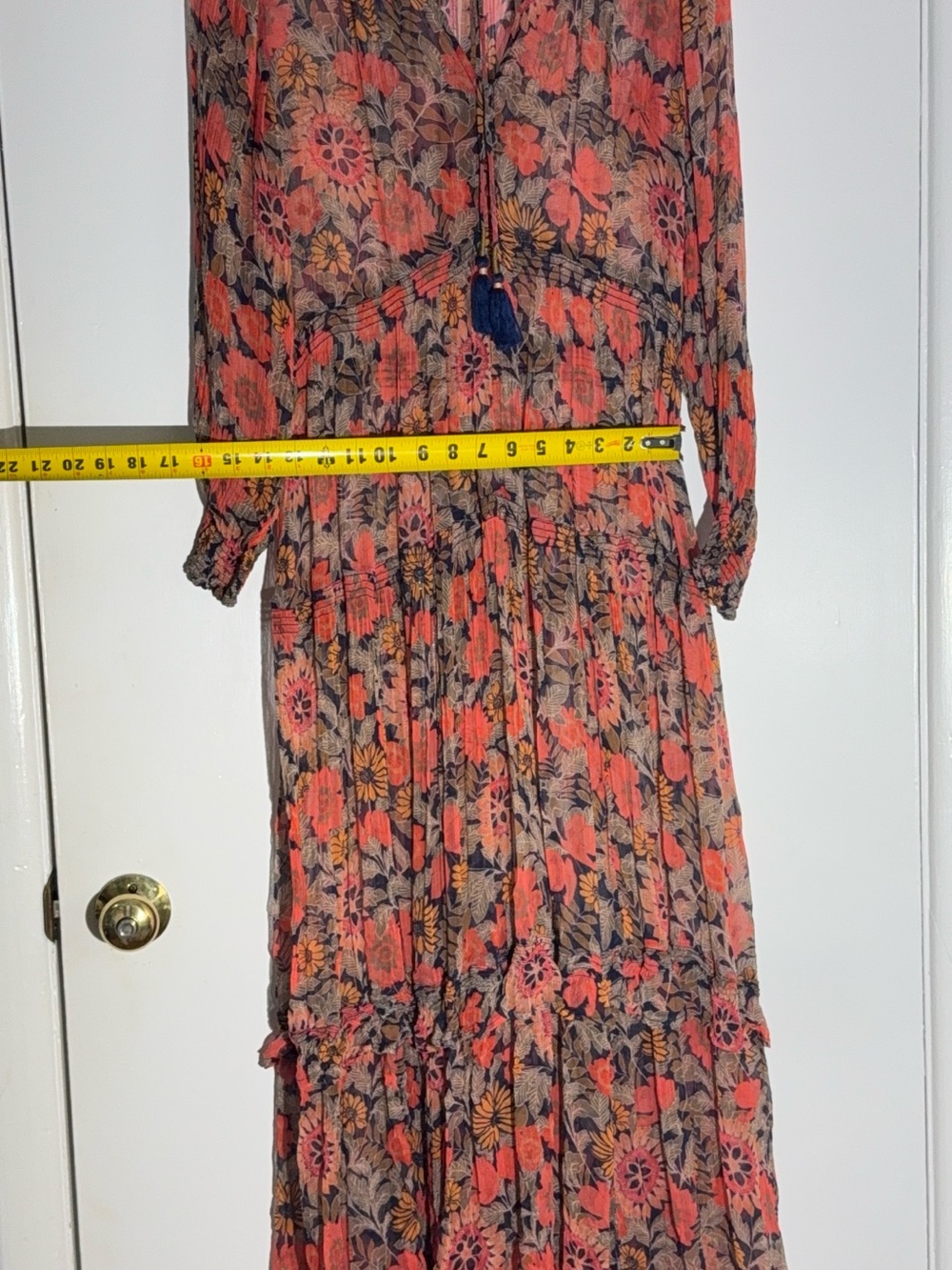 Anthropologie The Marais Printed Chiffon Maxi Dress in Red M Petite Boho Tiered - Picture 11 of 12